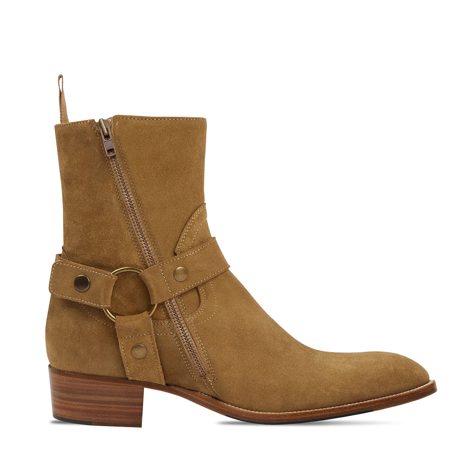 【INCHANT ME】Edith Belt Suede Boots Harness Zip Boot - Camel Suede Leather