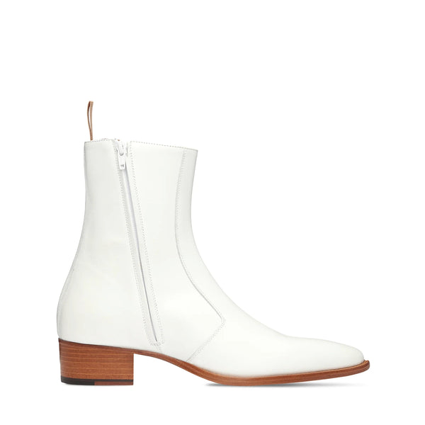 Side Zip Boot Natural Leather - White