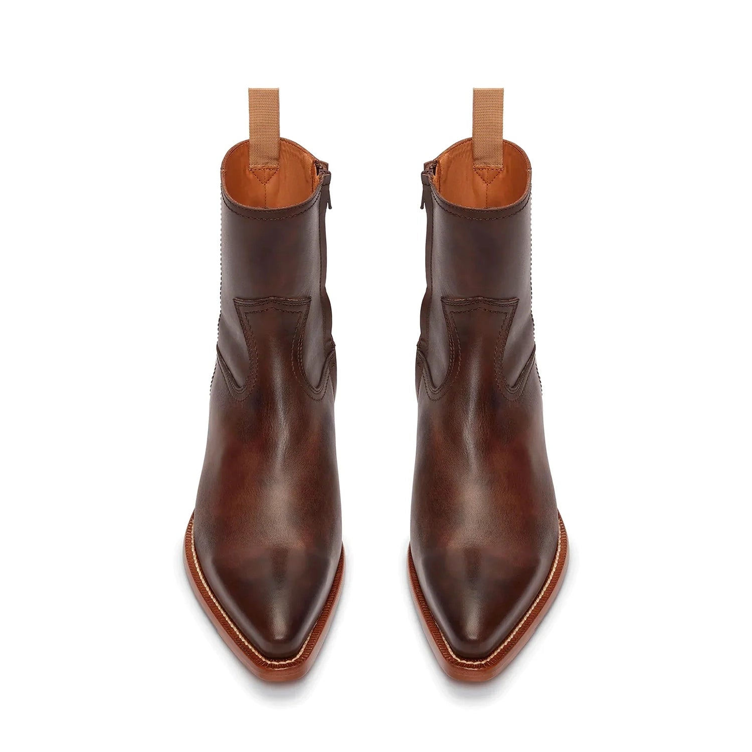 Side Zip Western Boot - Brown Hand-Dyed Leather