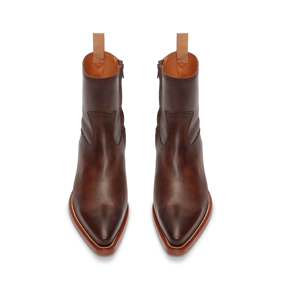Side Zip Western Boot Hand Dyed Leather