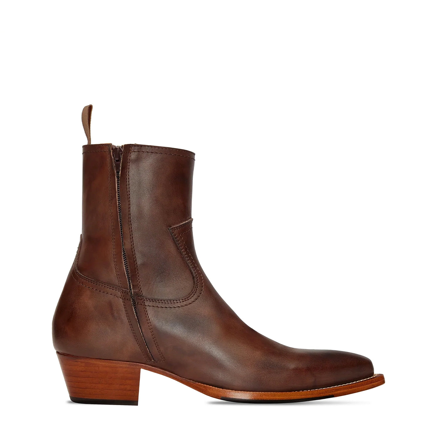 Side Zip Western Boot Hand Dyed Leather