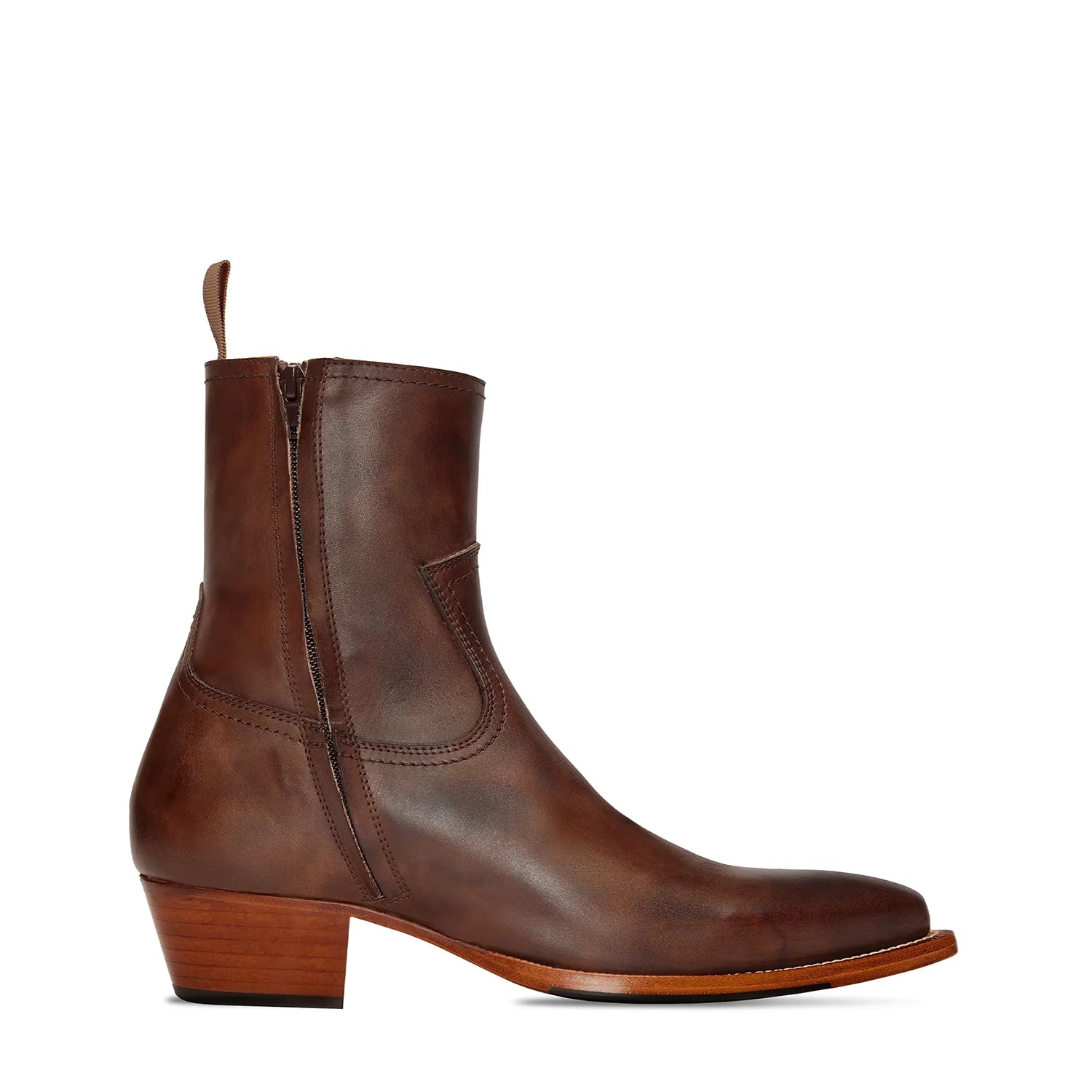 Side Zip Western Boot - Brown Hand-Dyed Leather