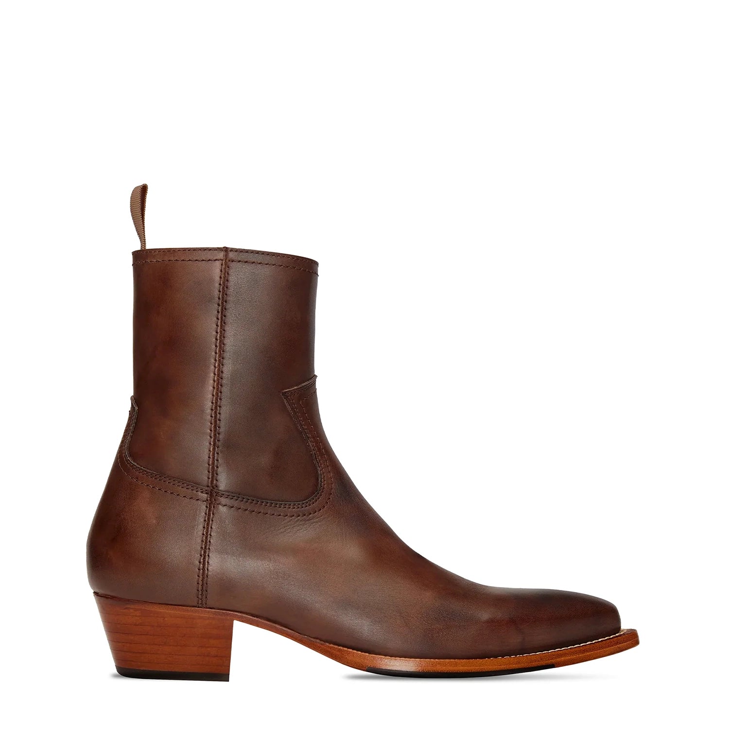 Side Zip Western Boot - Brown Hand-Dyed Leather