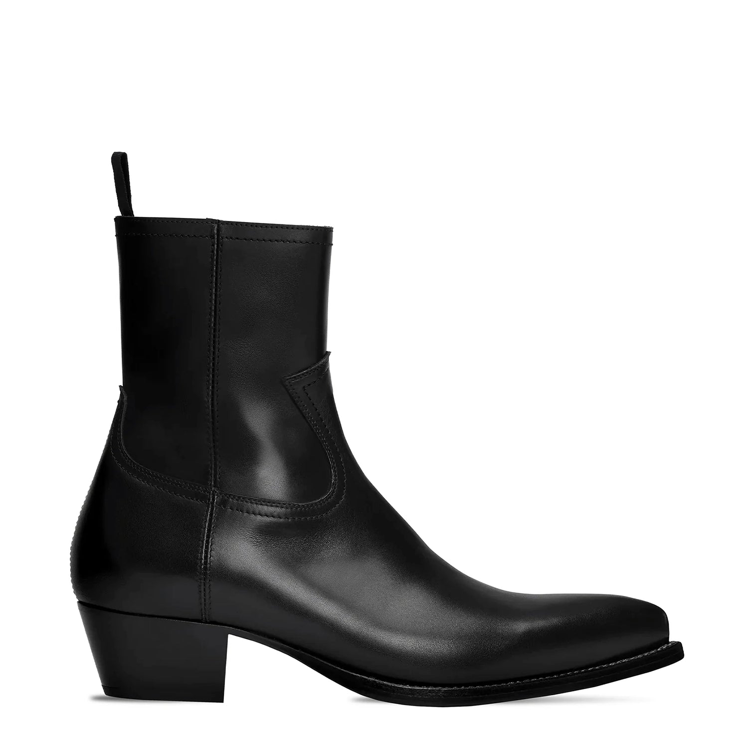 Side Zip Western Boot - Black Hand-Dyed Leather