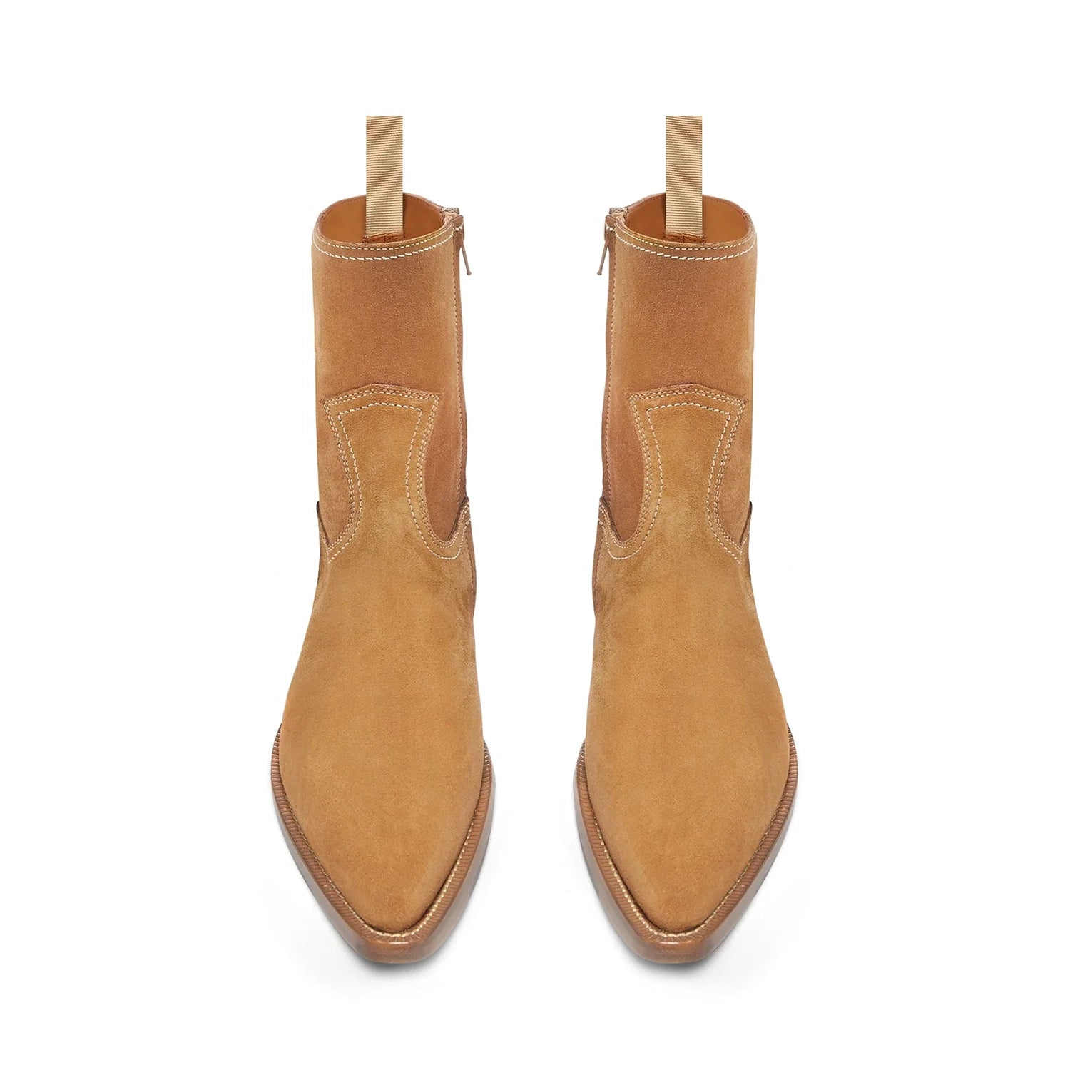 Side Zip Western Boot - Camel Suede Leather