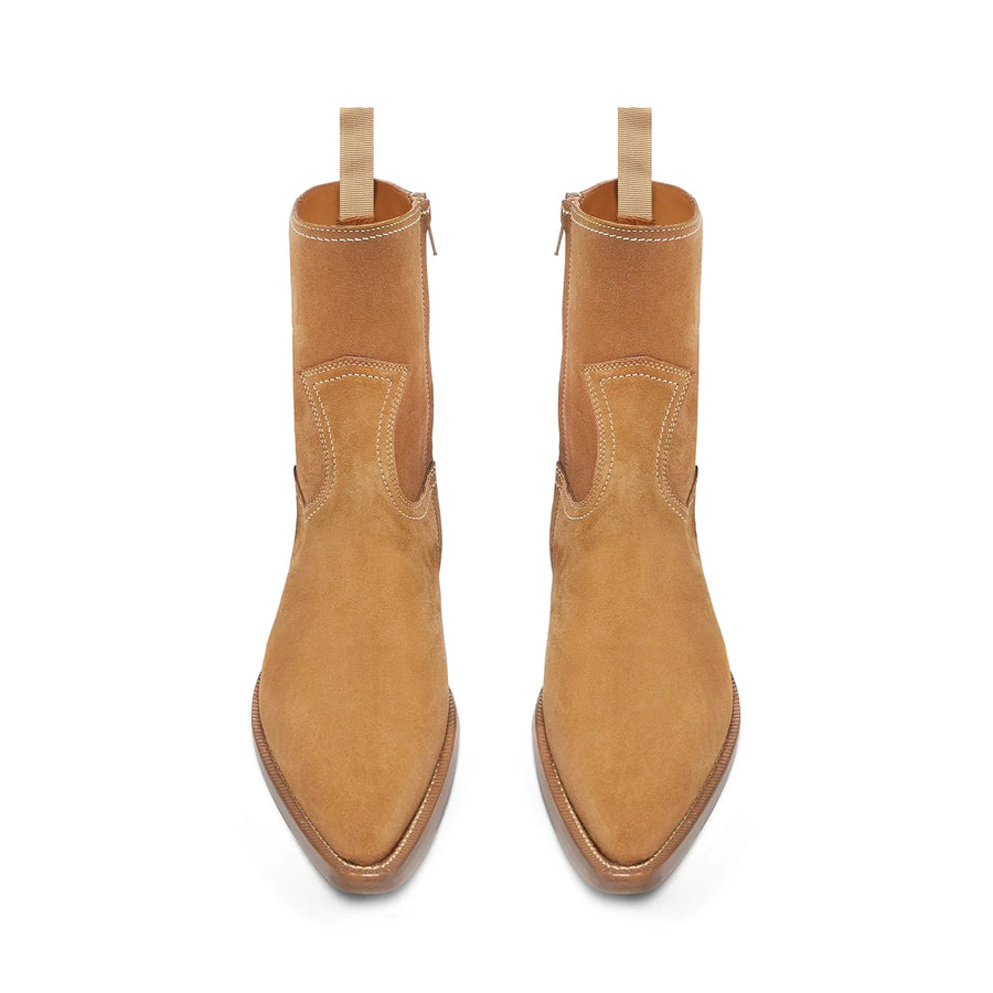 Side Zip Western Boot Nut Suede Leather