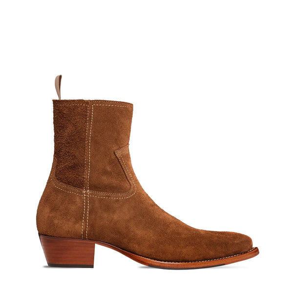 Side Zip Western Boot Camel Suede Leather