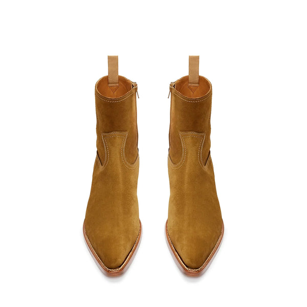 Side Zip Western Boot - Ochre Suede Leather