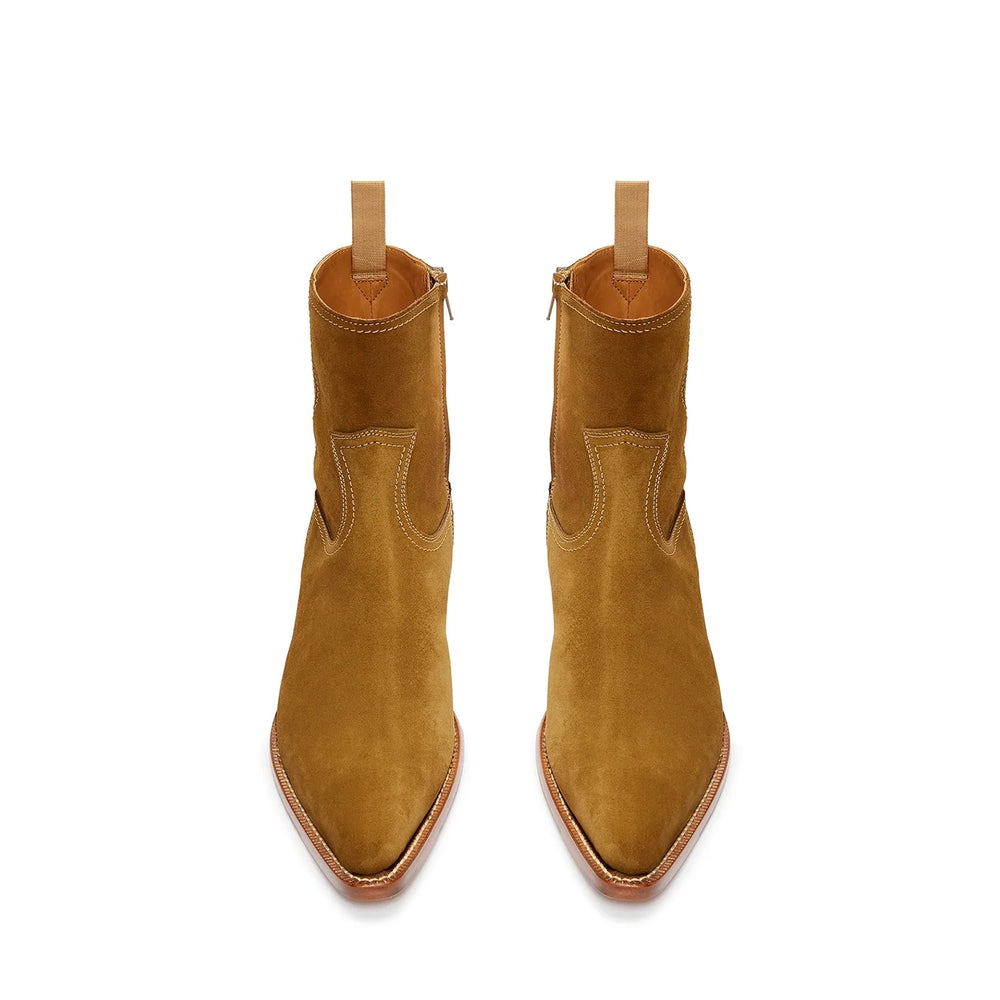 Side Zip Western Boot - Ochre Suede Leather
