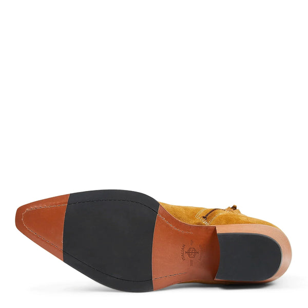 Fringe Western Boot Ochre Suede Leather
