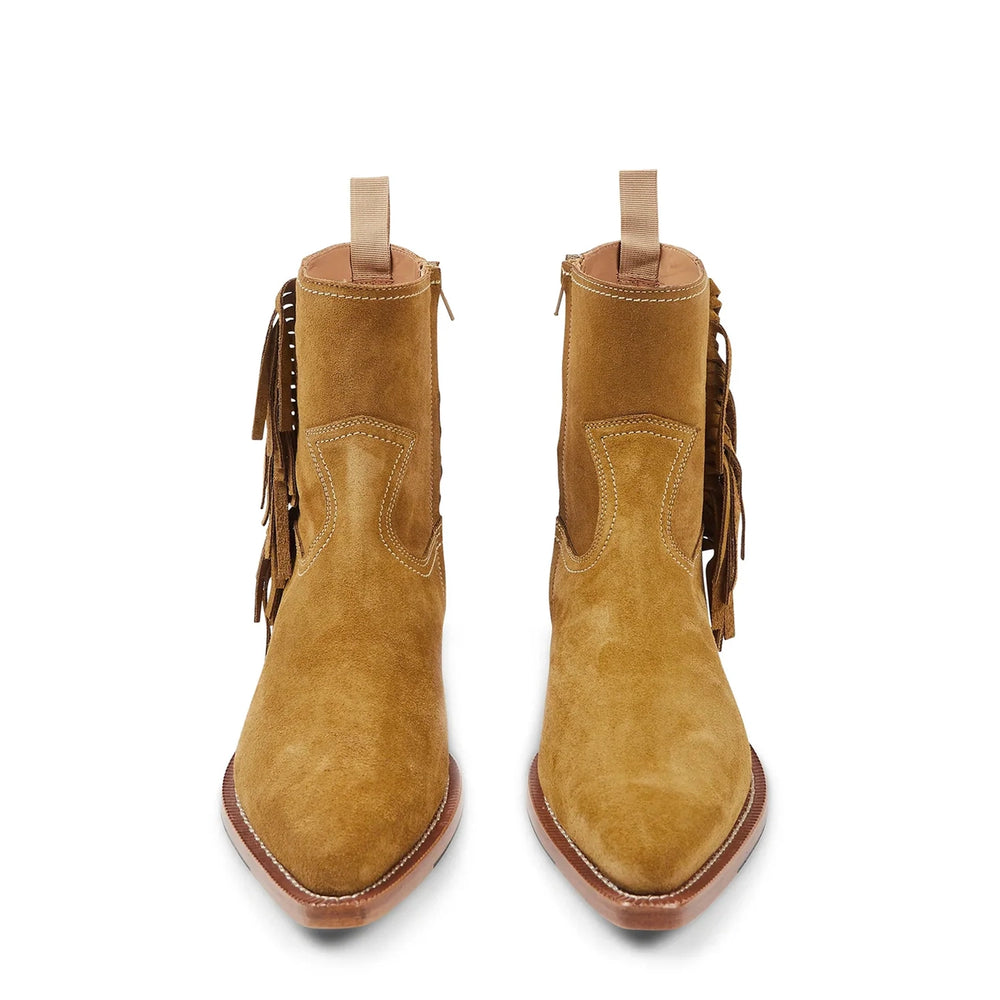 Fringe Western Boot Ochre Suede Leather