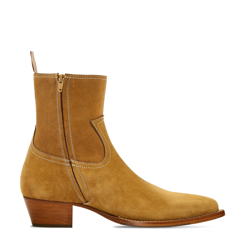 Fringe Western Boot Ochre Suede Leather