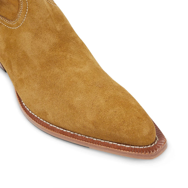 Fringe Western Boot Ochre Suede Leather