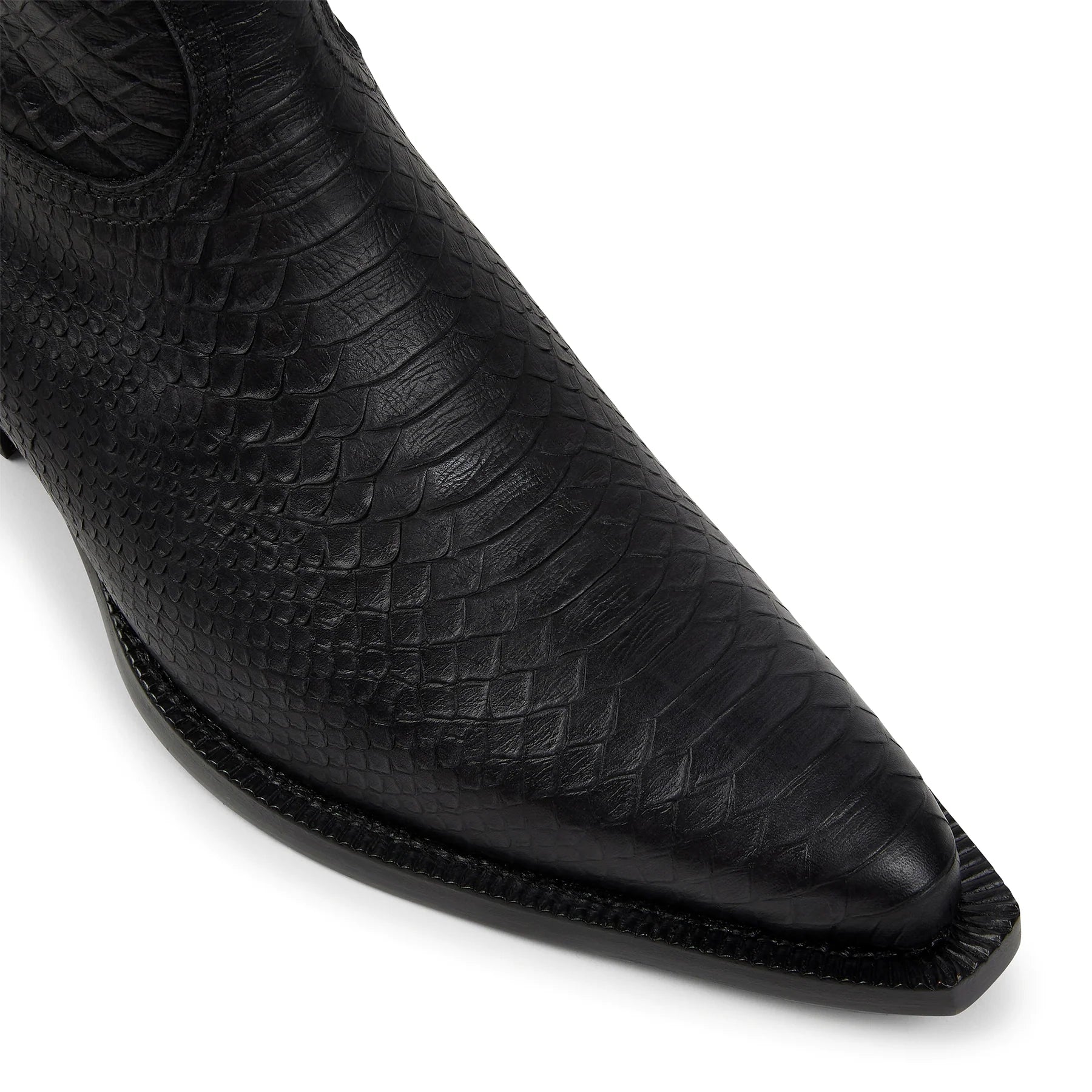 Side Zip Western Boot - Black Python-Effect Leather