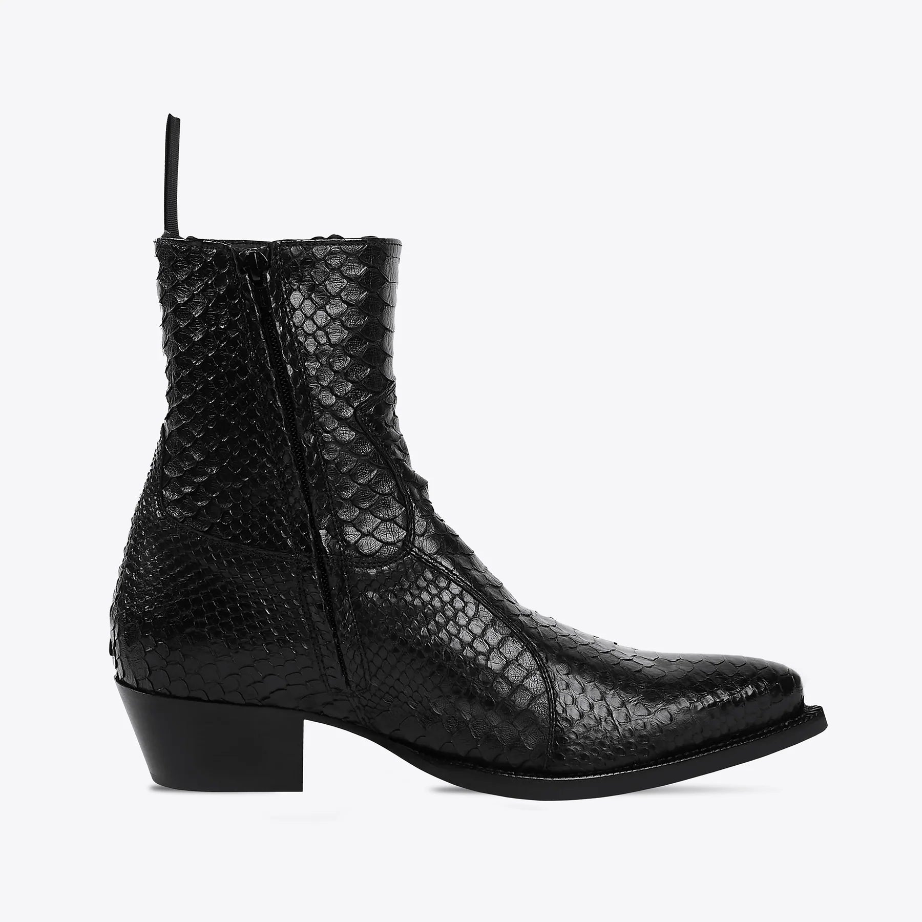 Side Zip Western Boot - Black Real Python