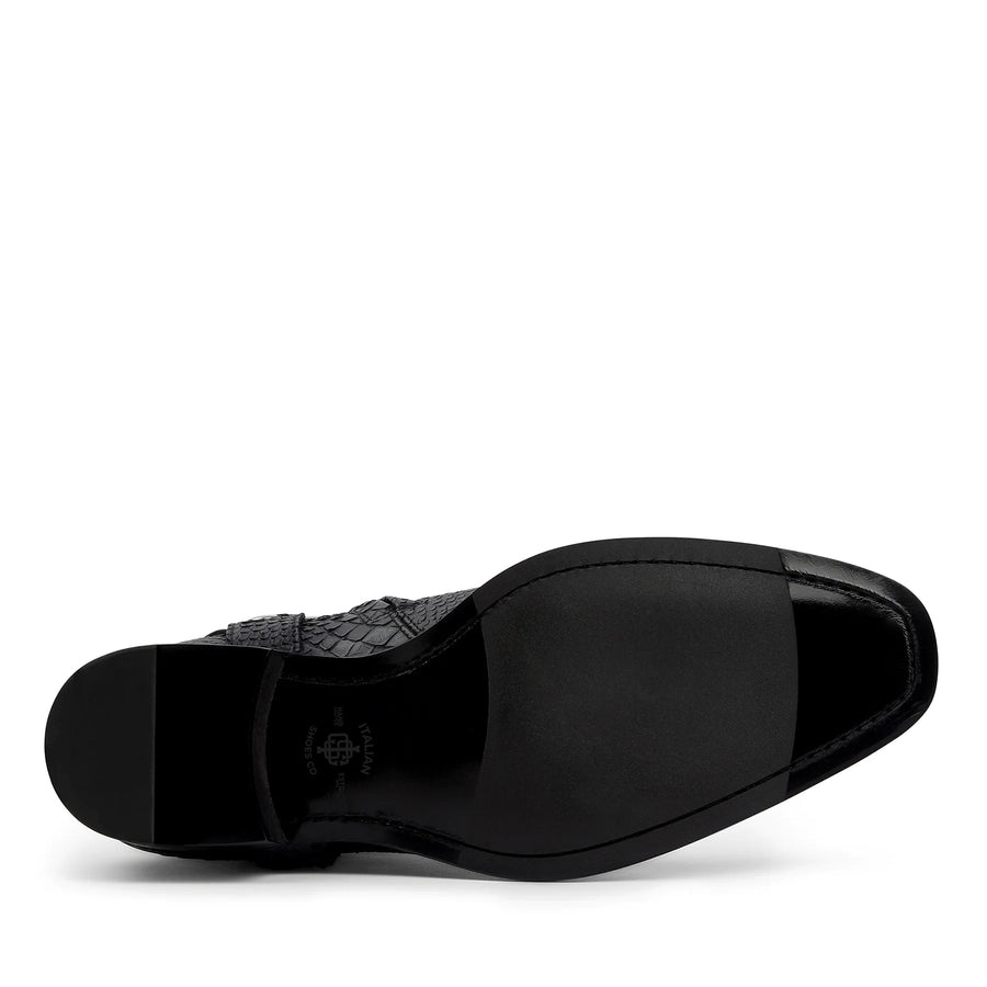 Harness Zip Boot - Black Python-Effect Hand-Dyed Leather
