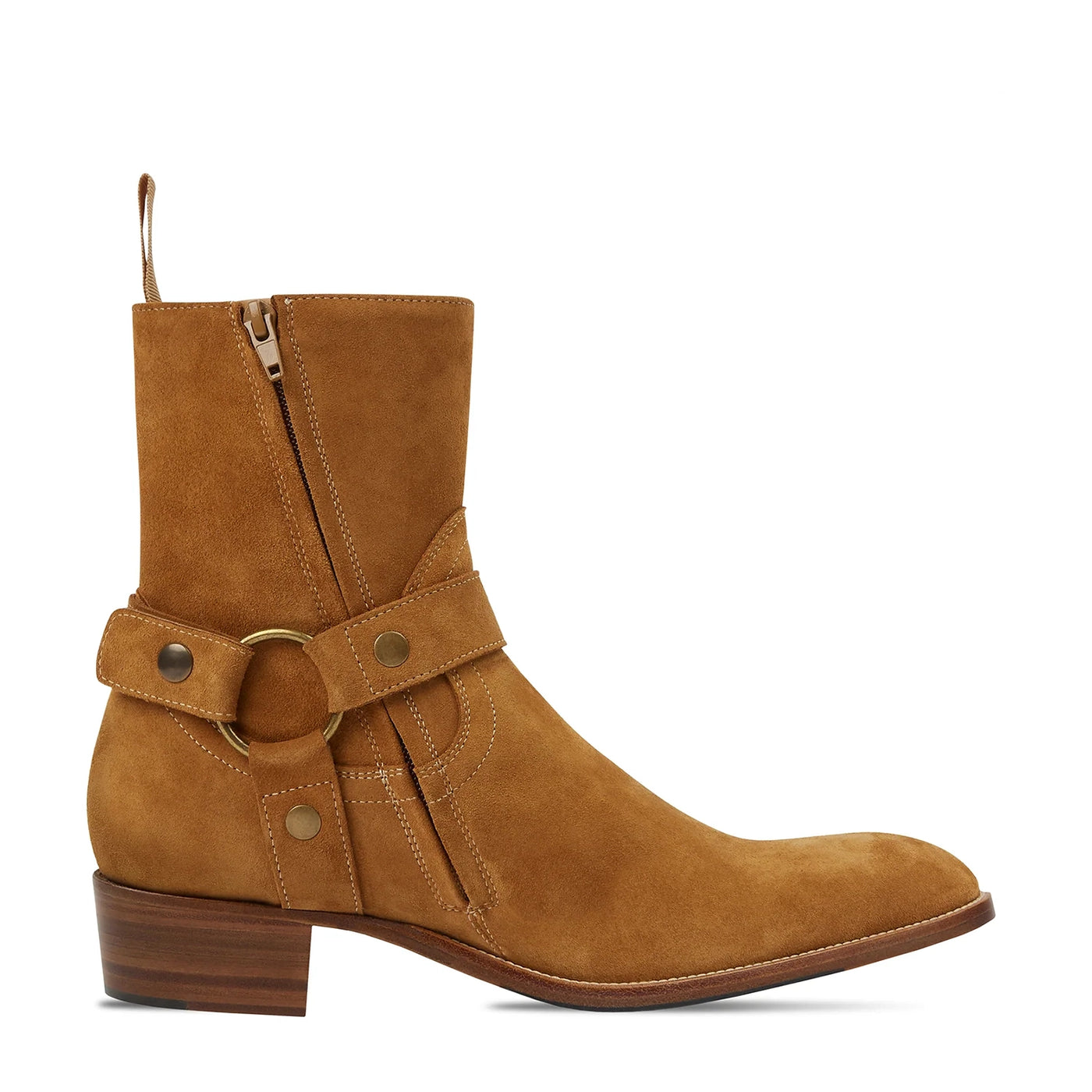 Harness Zip Boot Camel Suede Leather