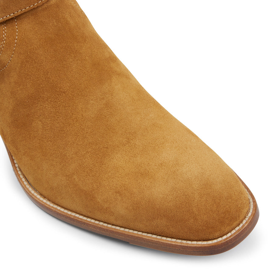 Harness Zip Boot Camel Suede Leather
