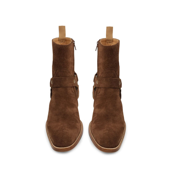 Harness Zip Boot Camel Suede Leather - Dark Brown