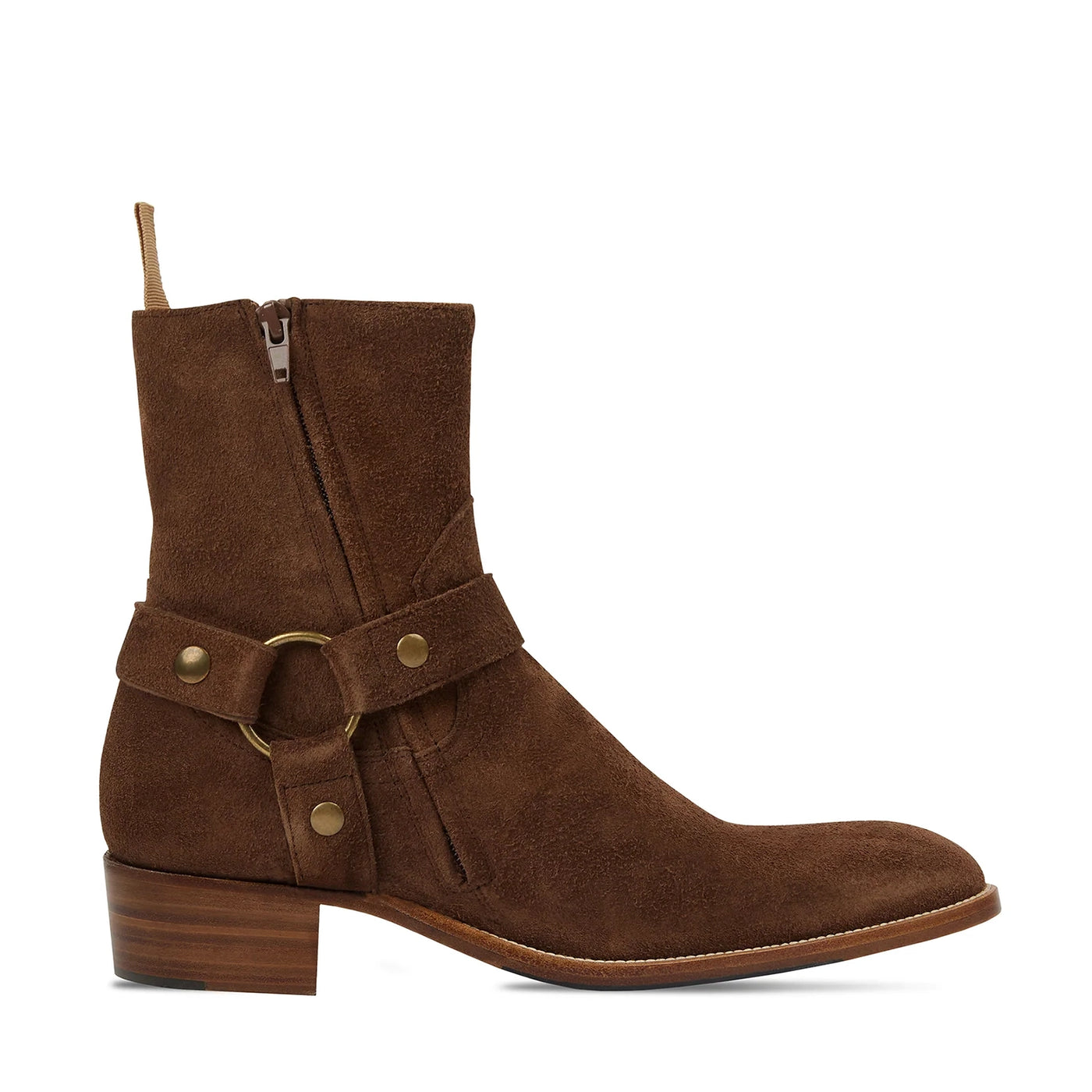Harness Zip Boot Camel Suede Leather