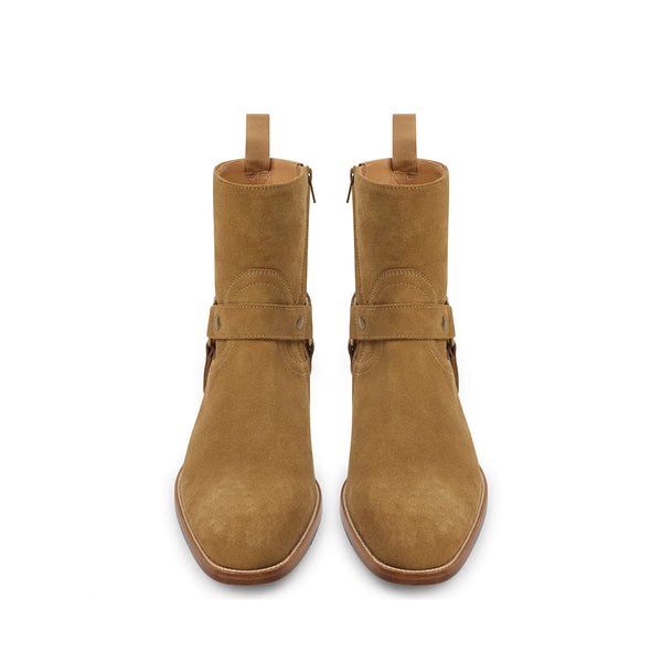 Harness Zip Boot Camel Suede Leather - Brown