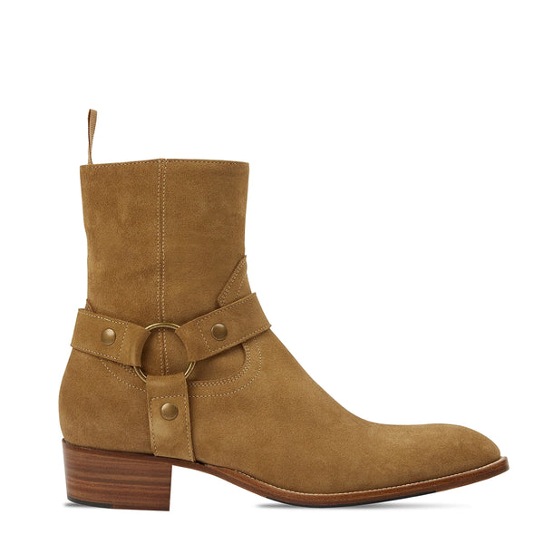 Harness Zip Boot Camel Suede Leather