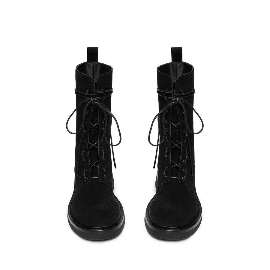 Lorenzo Combat Boot Black Suede Leather