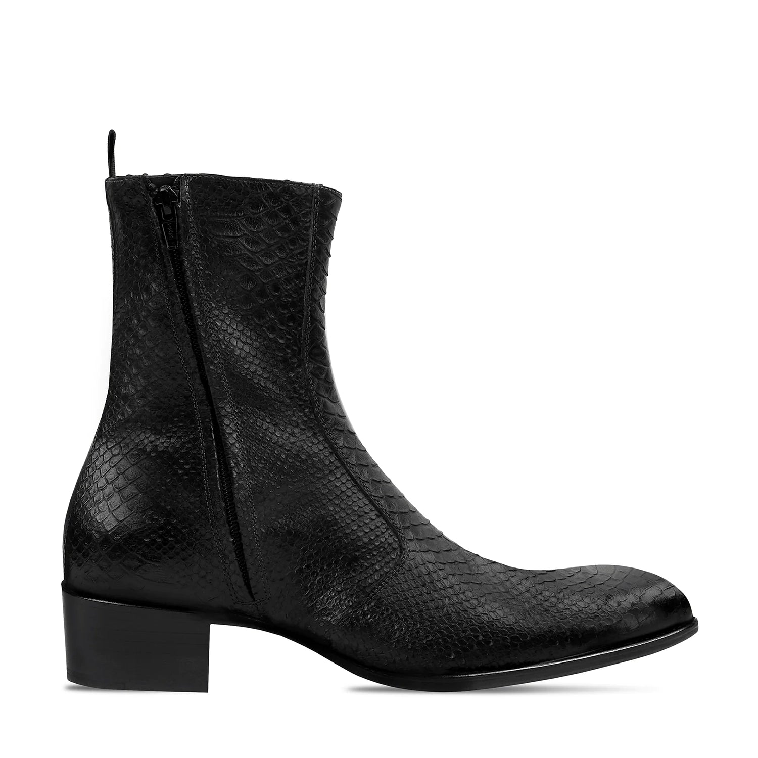 Side Zip Boot - Black Python-Effect Leather