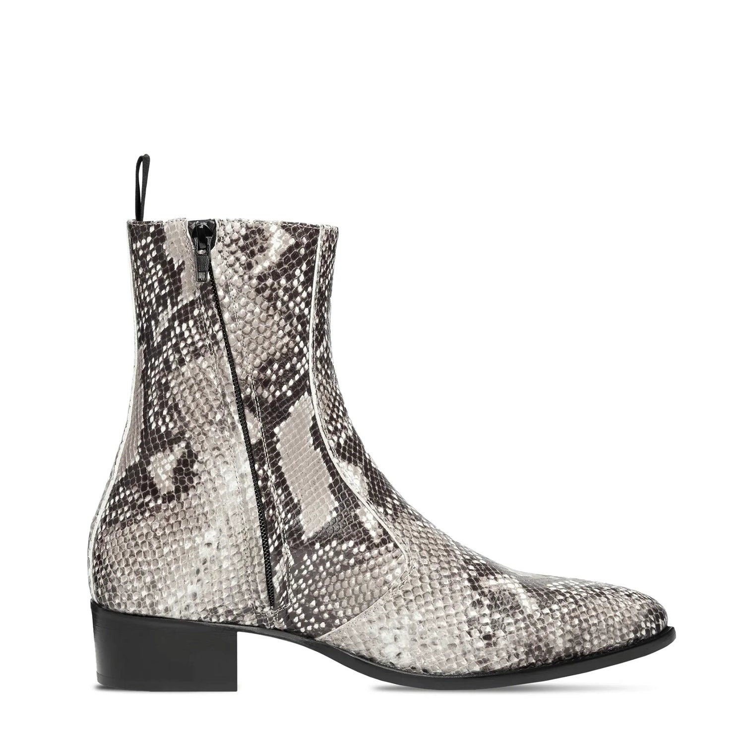 Side Zip Boot - Grey Snake-Effect Leather