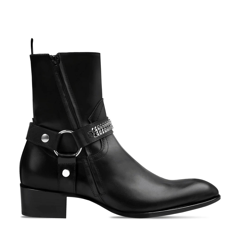 Chain Harness Zip Boot Leather