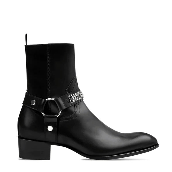 Chain Harness Zip Boot - Leather