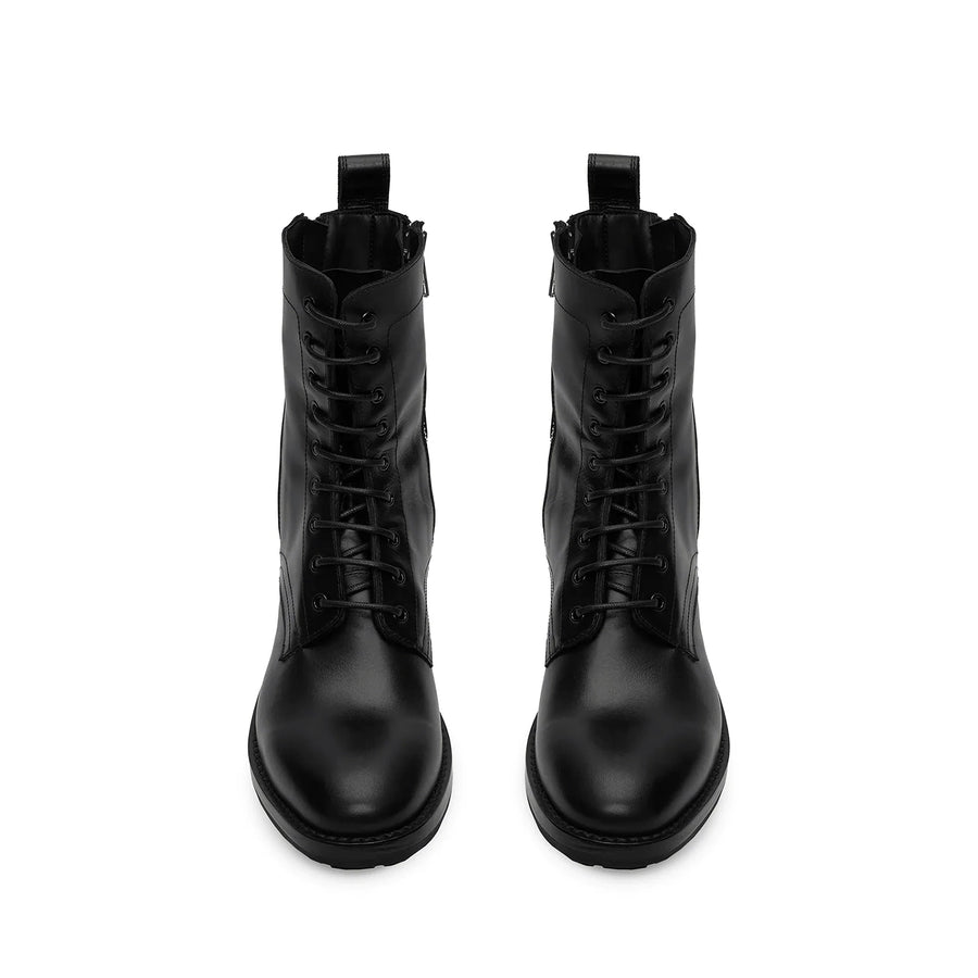 Sergio Zip Combat Boot - Black Leather