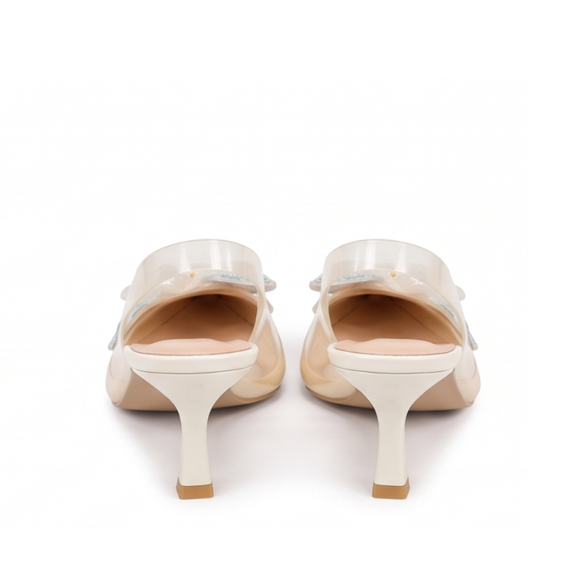 Floral Clear Luxe Pointed Toe Slingback Kitten Heels