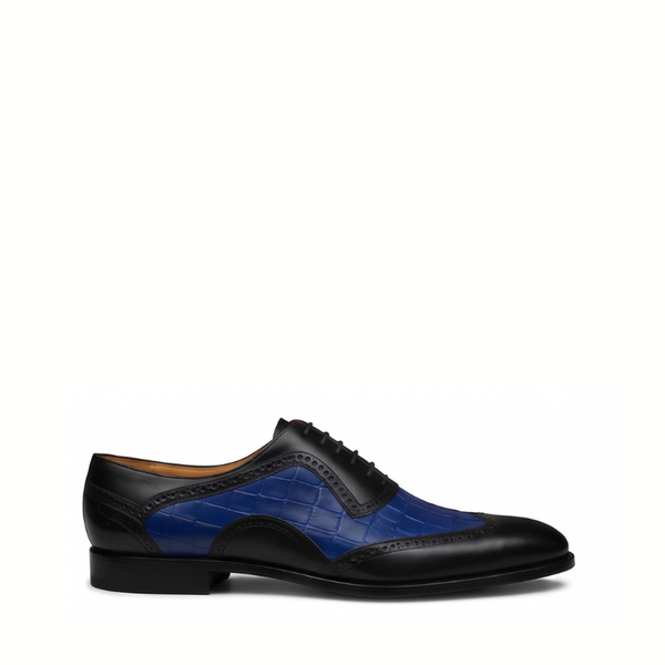 Gavin Heritage Leather Wingtip Oxford Shoes - Black & Blue