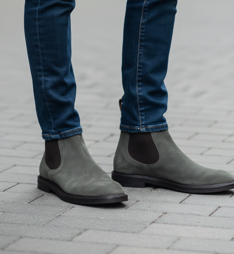Classic Chelsea Black Coloured Suede Leather Boots