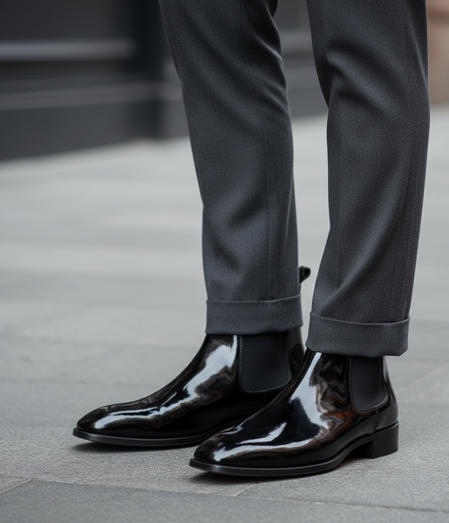 Hainaut Patent-Leather Chelsea Boots
