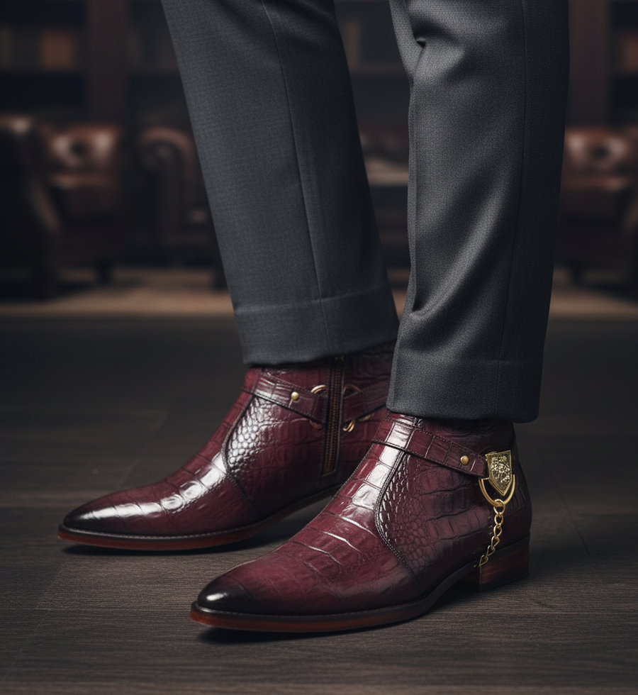 Croco Side Buckle Chelsea Boots