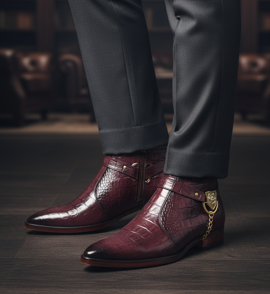 Croco Side Buckle Chelsea Boots