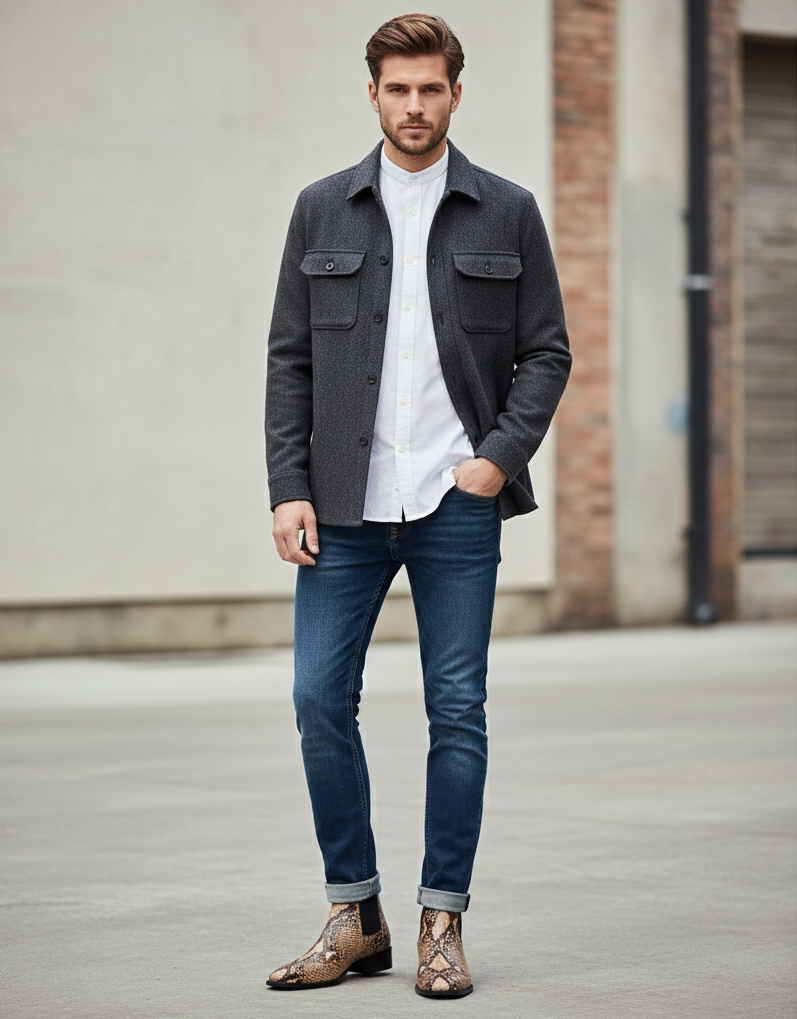 Chelsea Boot - Beige Snake-Effect Leather