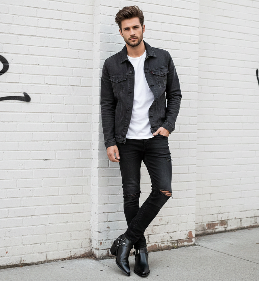 Leather High-Heel Chelsea With Chain Boots