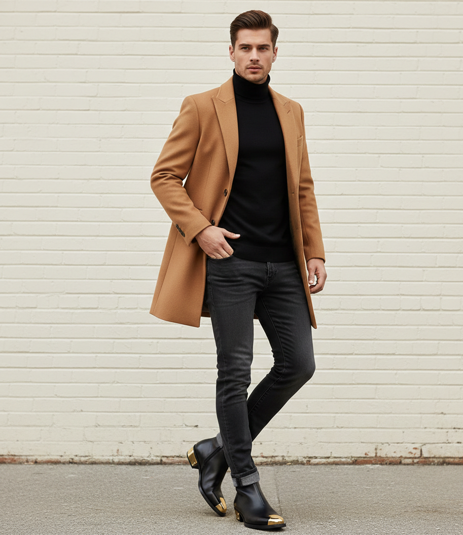 Punk Leather Boots Golden Toe Shoe