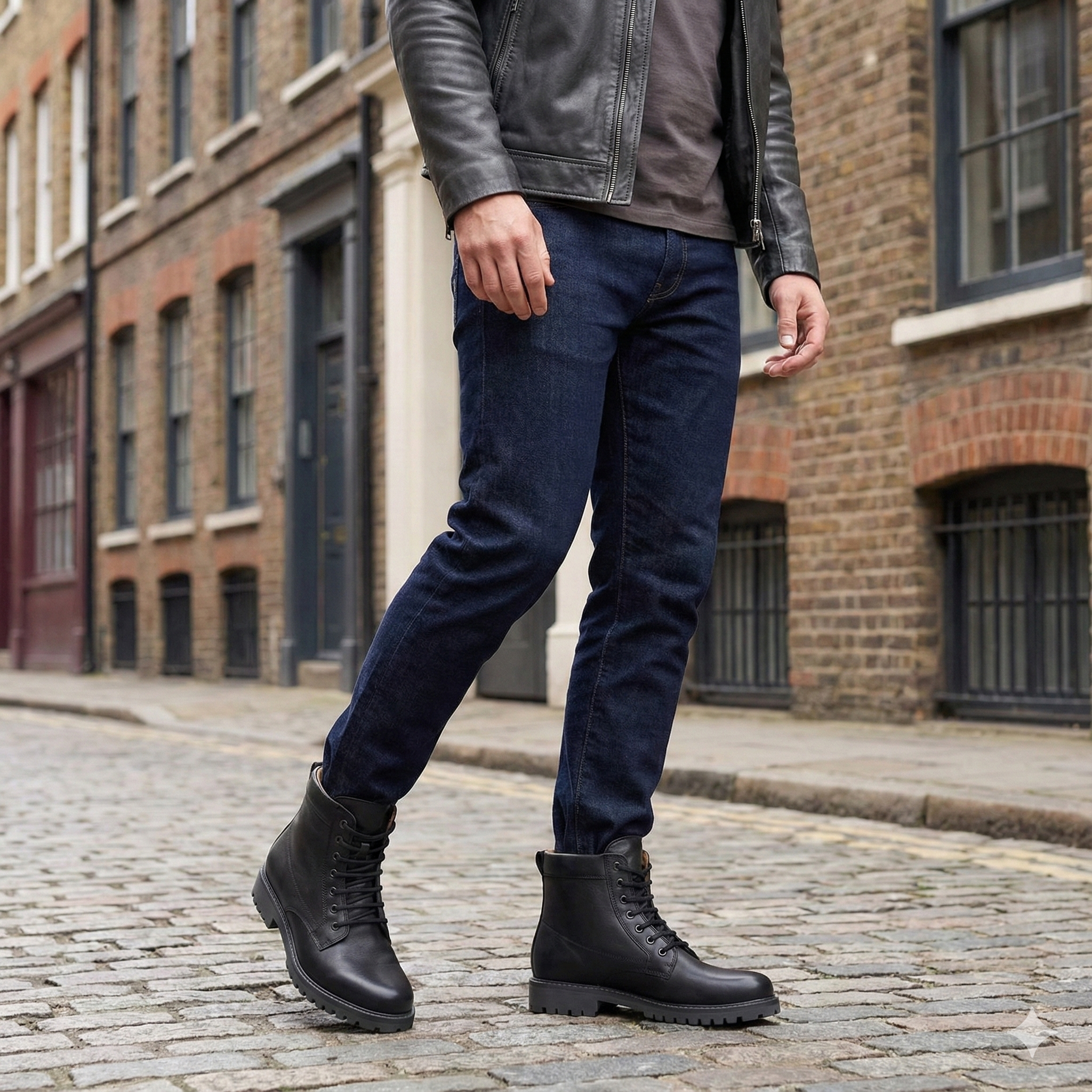 Classic Leather Lace-Up Ankle Boot Black