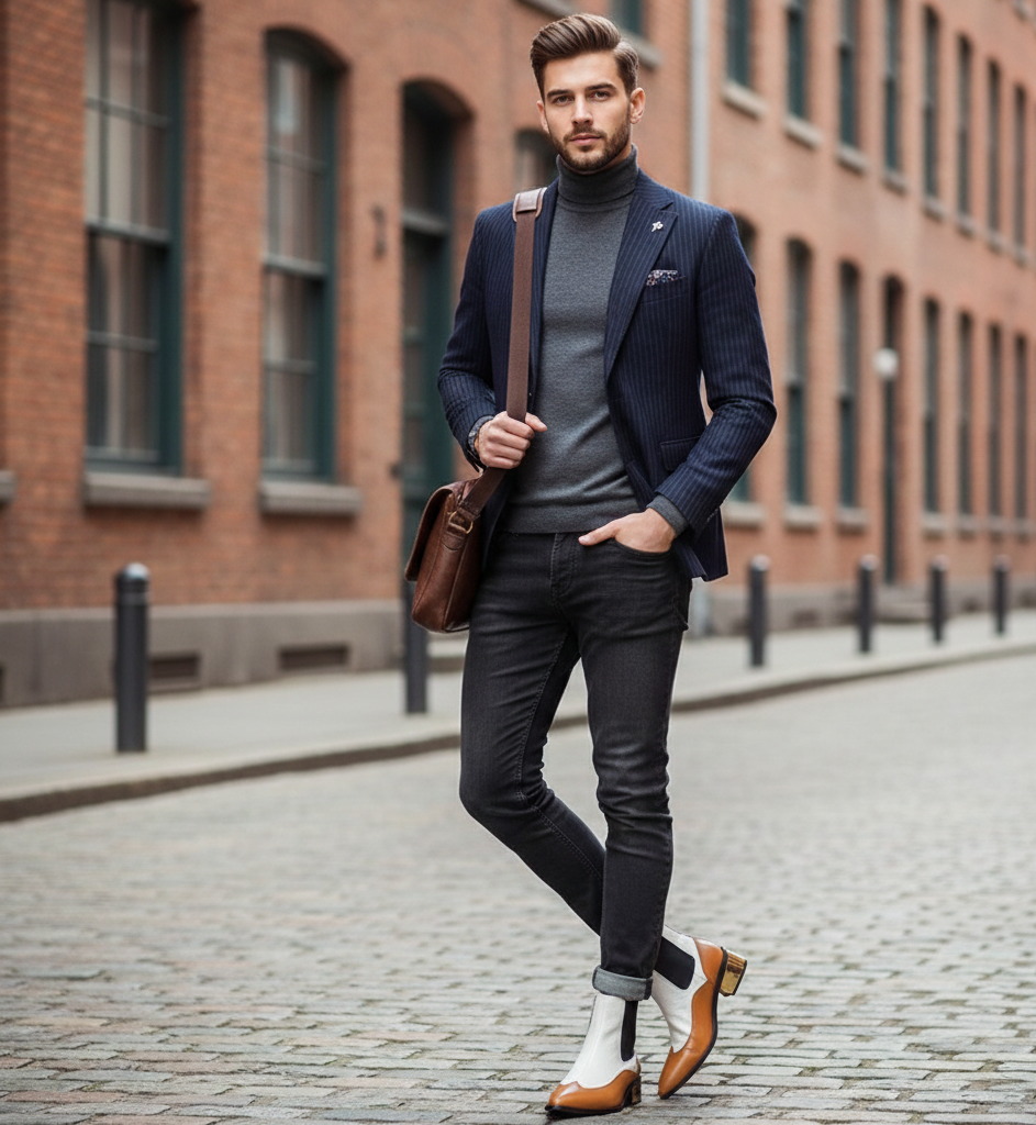 Luxury Dual-Tone Croco Leather Chelsea Boots with Metallic Gold Heel
