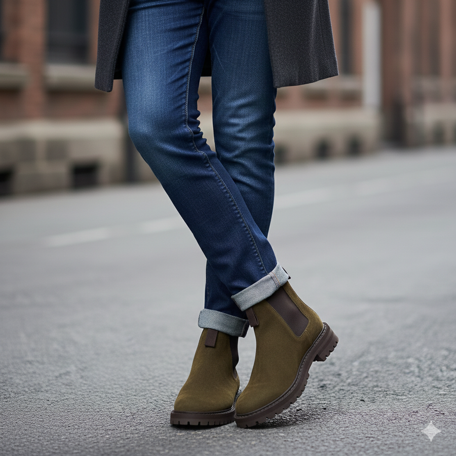 Round Toe Suede Chelsea Boots