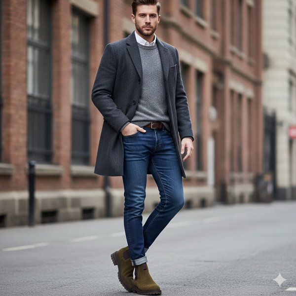 Round Toe Suede Chelsea Boots - Brown