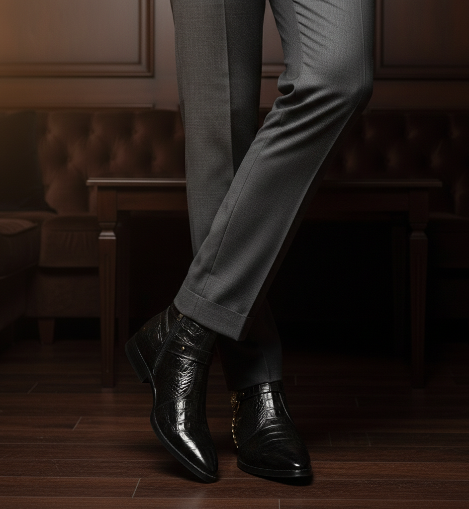 Croco Side Buckle Chelsea Boots