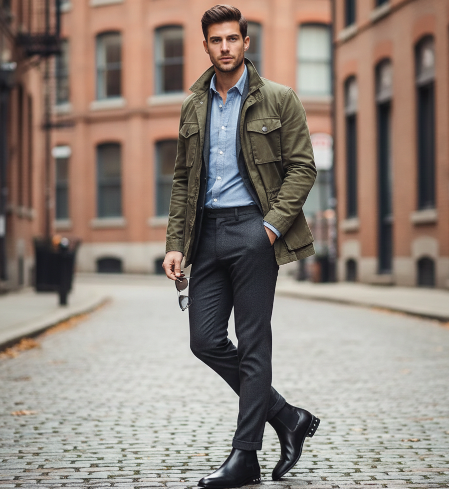Coal Leather silver Studded Chelsea Boots