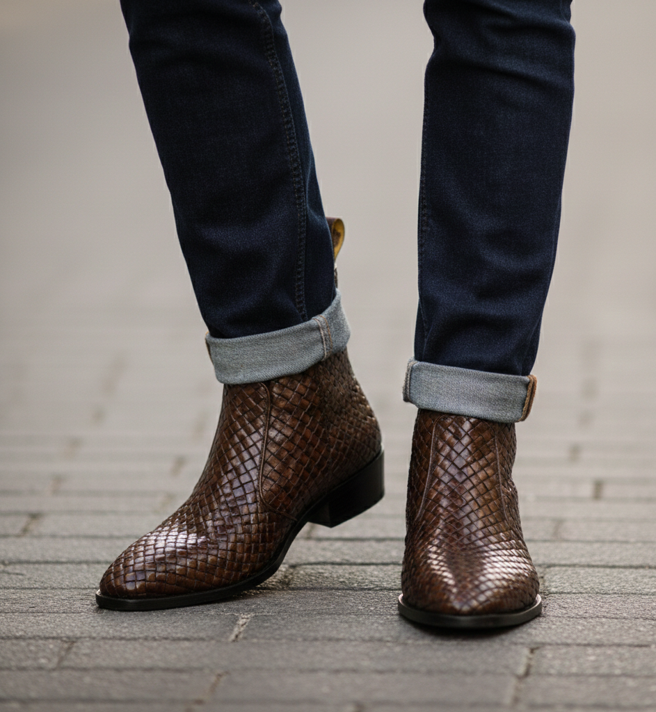 Premium Handwoven Leather Chelsea Cuban Boot