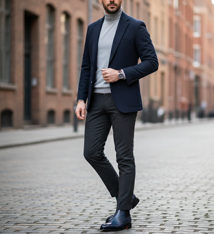 Men s Blue Leather Chelsea Boots