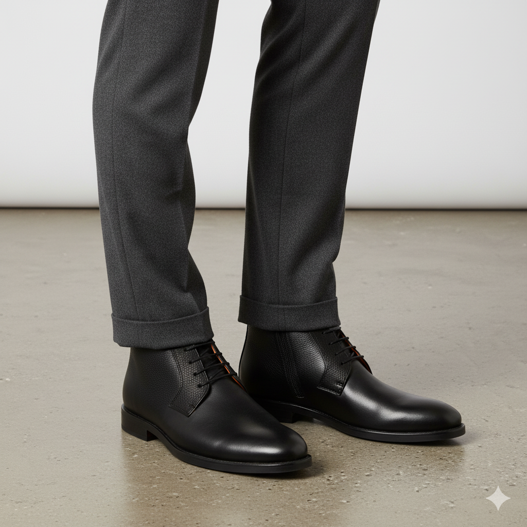 Black Leather Derby Lace-Up Men Boot